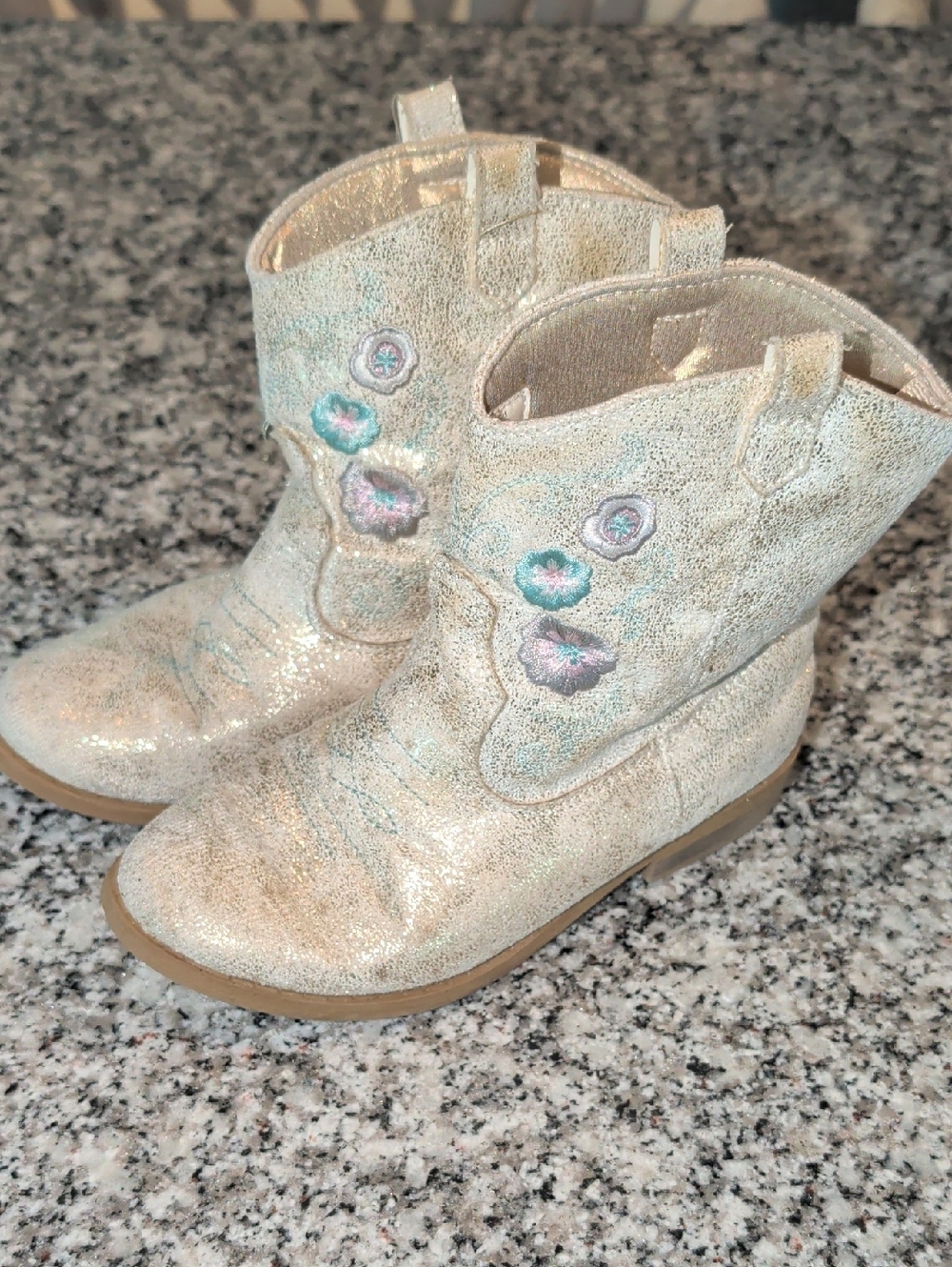 Kids Metallic Ivory Floral Western Boots